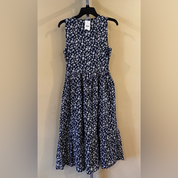 J. Crew Floral Sleeveless Smocked Bodice A-Line Midi Dress Navy X-Small NWT - Picture 5 of 6